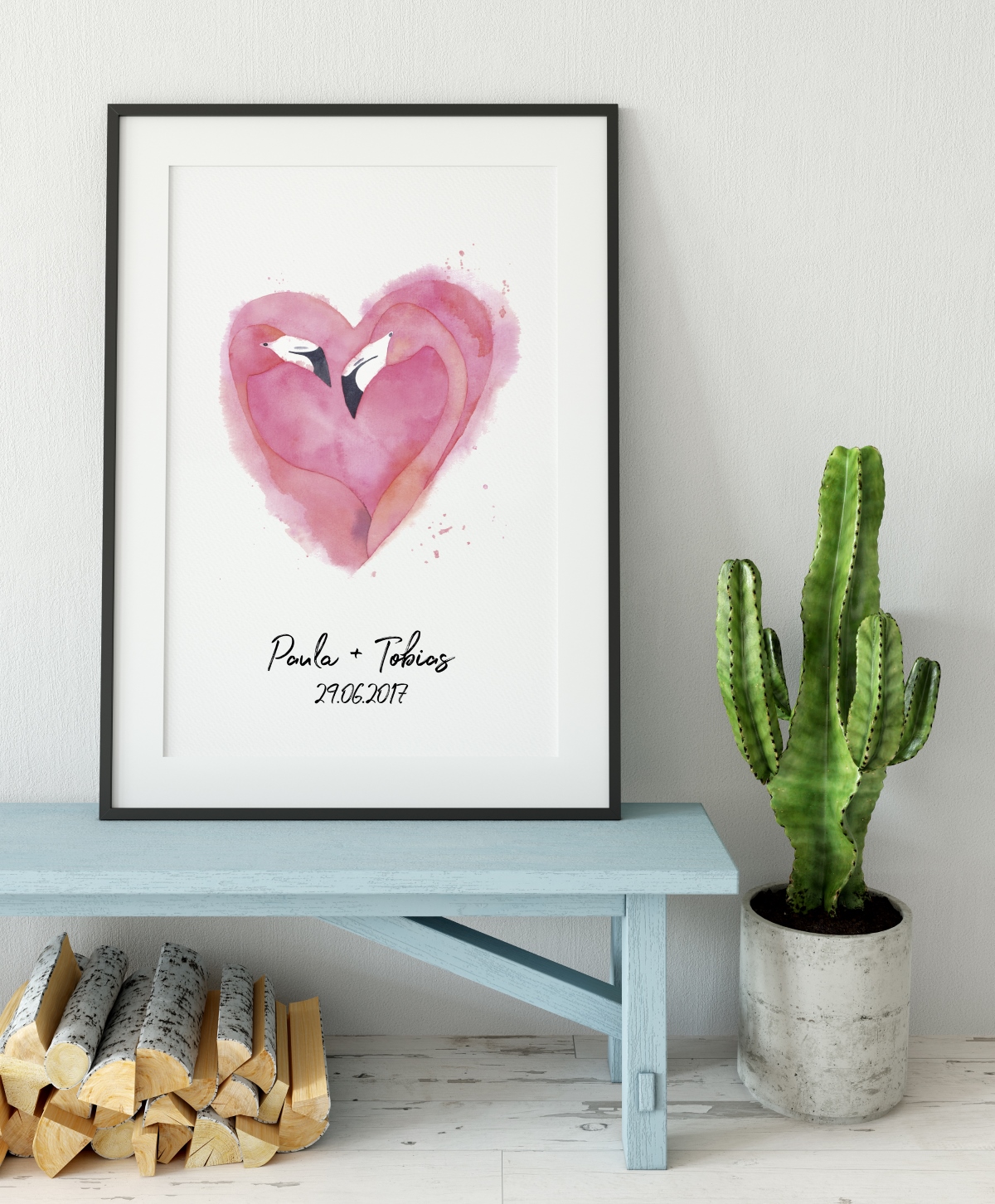 herz-flamingo-kunstdruck-personalisiert